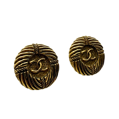 Chanel Ronde Clip-on Oorbellen met Koordpatroon Goud