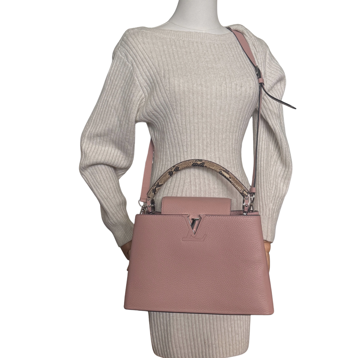 Louis Vuitton Capucines mit Schlangenledergriff Rosa N92801 / neuwertig Louis Vuitton