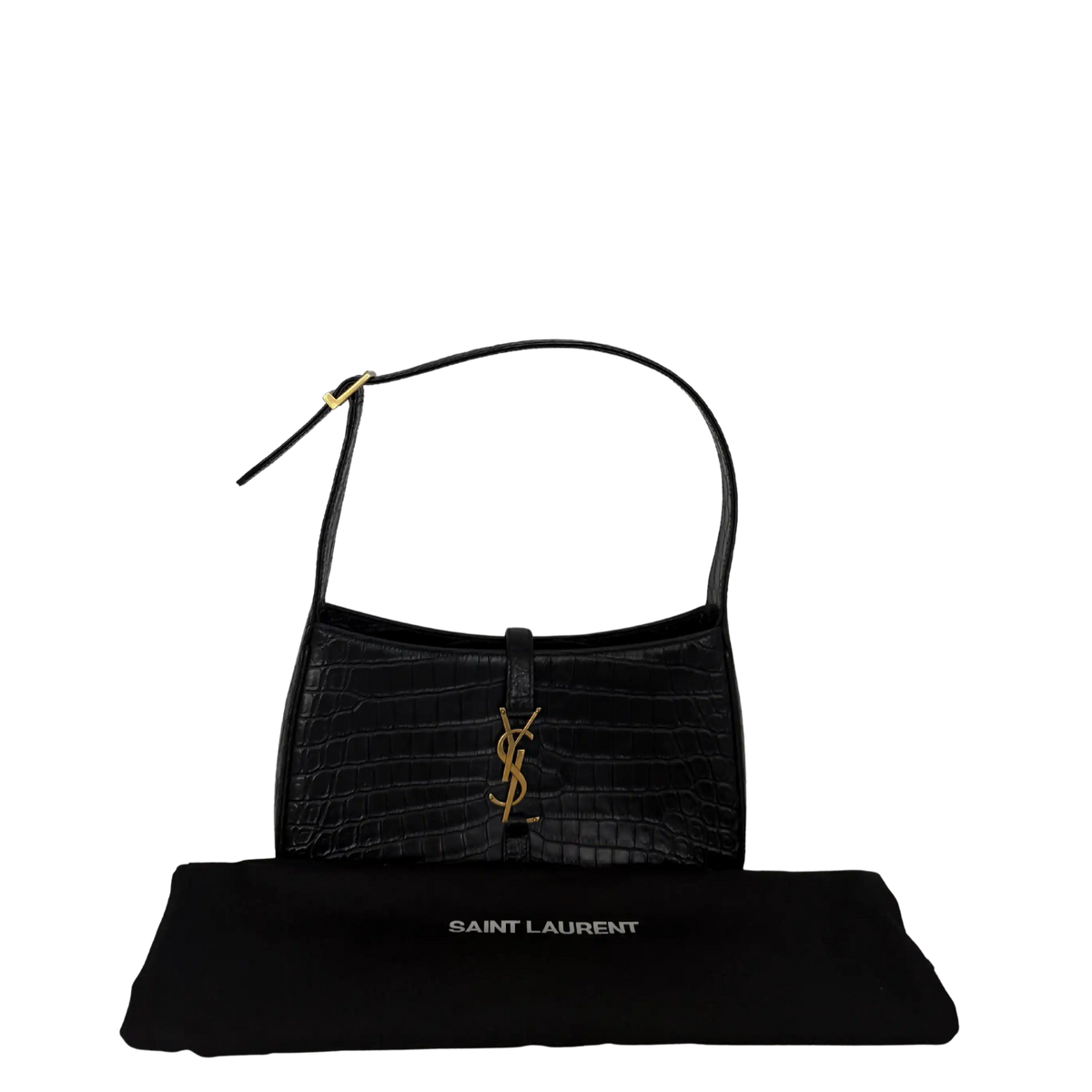 Saint Laurent LE 5 À 7 glänzendes Leder Krokodilprägung Schwarz / sehr gut Saint Laurent