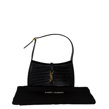 Saint Laurent LE 5 À 7 glänzendes Leder Krokodilprägung Schwarz / sehr gut Saint Laurent