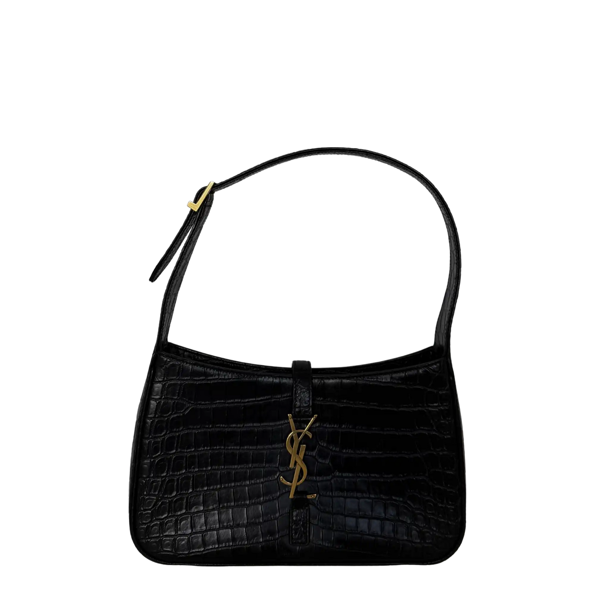 Saint Laurent LE 5 À 7 glänzendes Leder Krokodilprägung Schwarz / sehr gut Saint Laurent