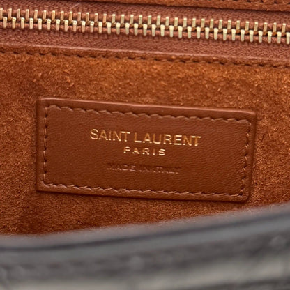 Saint Laurent LE 5 À 7 glänzendes Leder Krokodilprägung Schwarz / sehr gut Saint Laurent