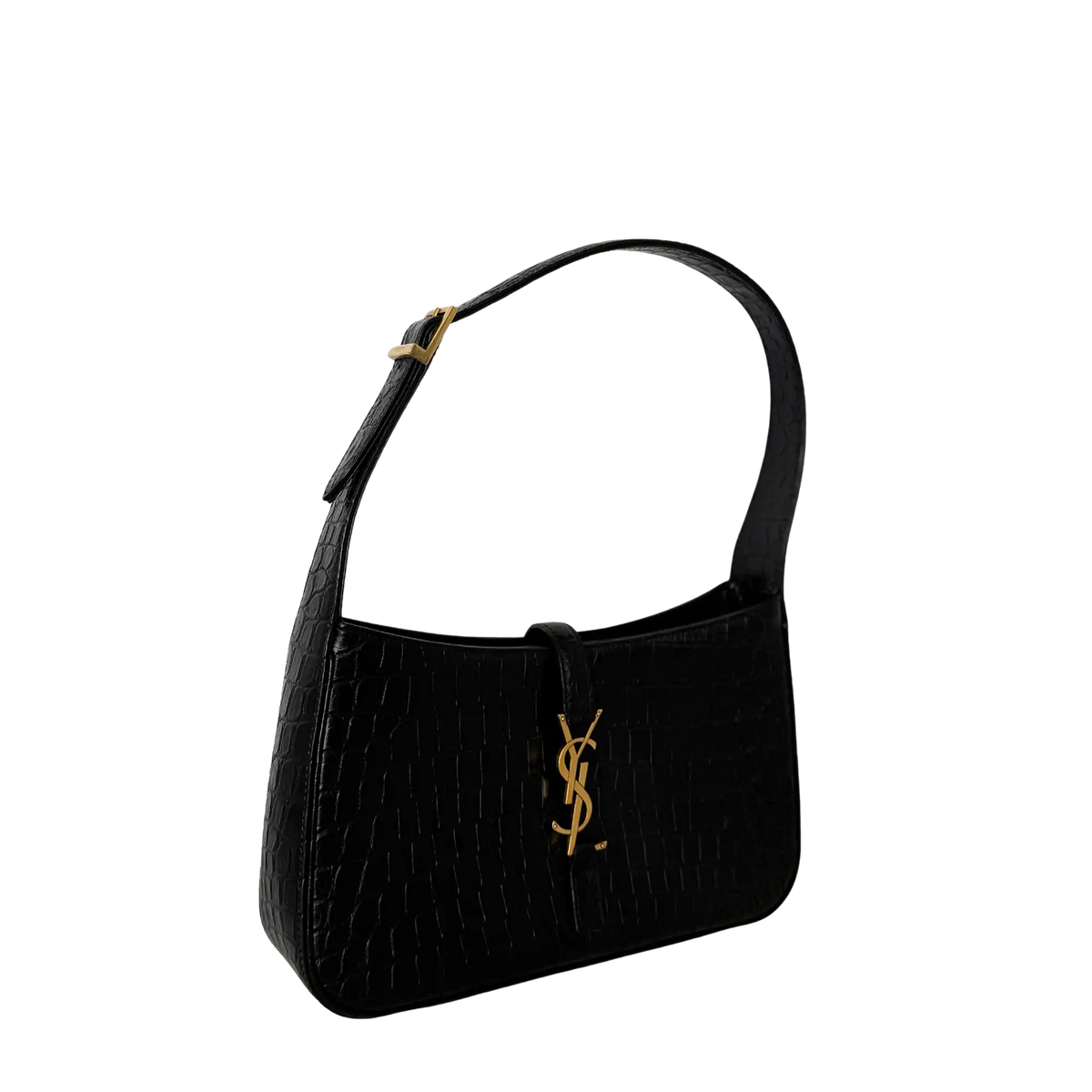 Saint Laurent LE 5 À 7 glänzendes Leder Krokodilprägung Schwarz / sehr gut Saint Laurent