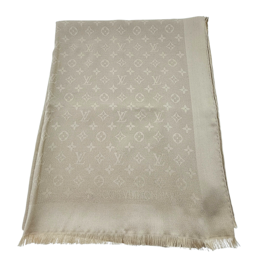 Louis Vuitton Monogram Shine Scarf Beige / good
