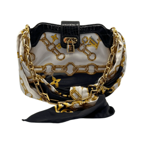 Louis Vuitton Limited Edition Witte Monogram Charms Linda Alligator Trim Chains Tas