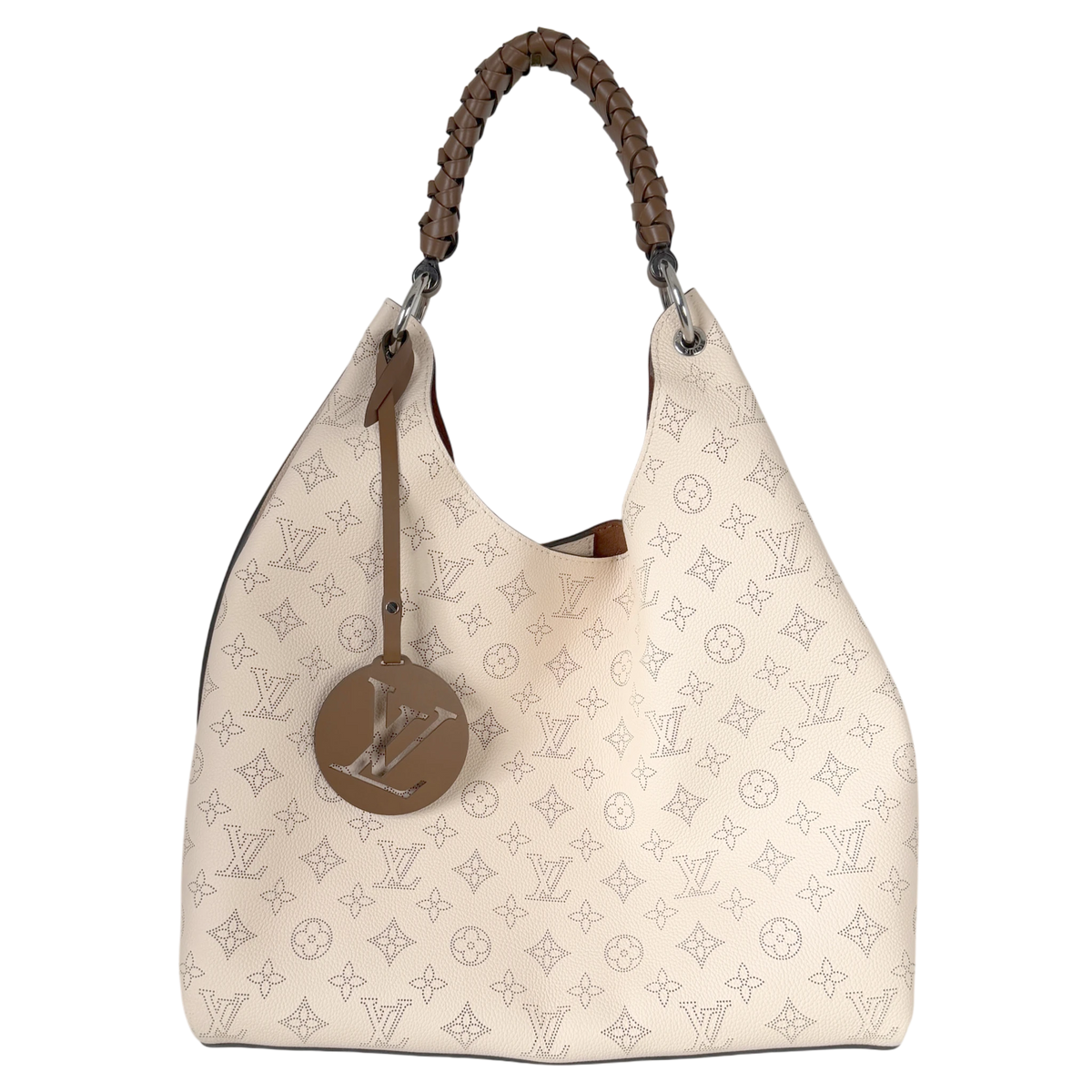 Louis Vuitton Carmel Hobo Mahina leer Crème Beige zilver