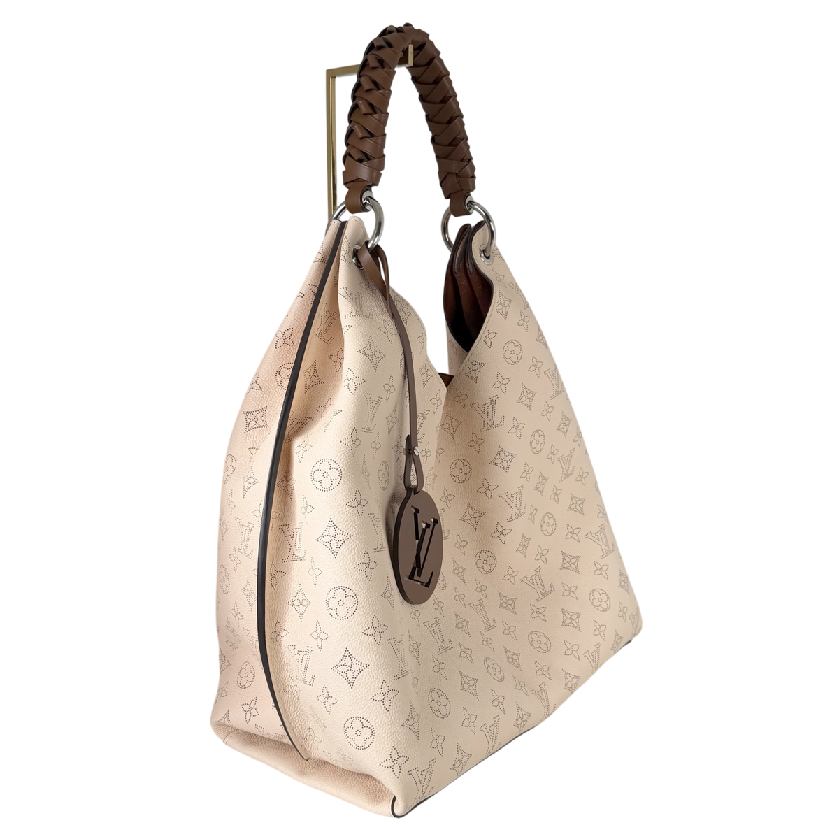 Louis Vuitton Carmel Hobo Mahina leer Crème Beige zilver
