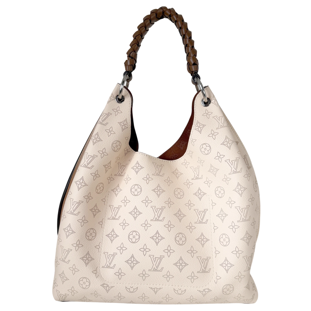 Louis Vuitton Carmel Hobo Mahina leer Crème Beige zilver