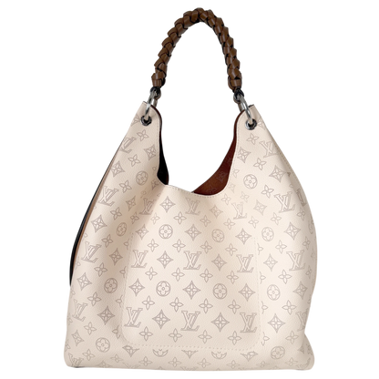 Louis Vuitton Carmel Hobo Mahina leer Crème Beige zilver