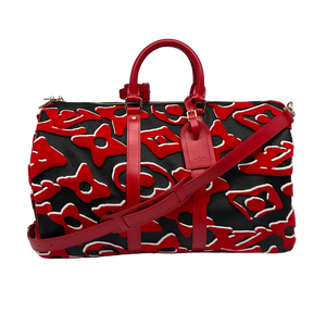 Louis Vuitton xUF Urs Fischer rood x zwart Monogram Keepall Bandouliere 45