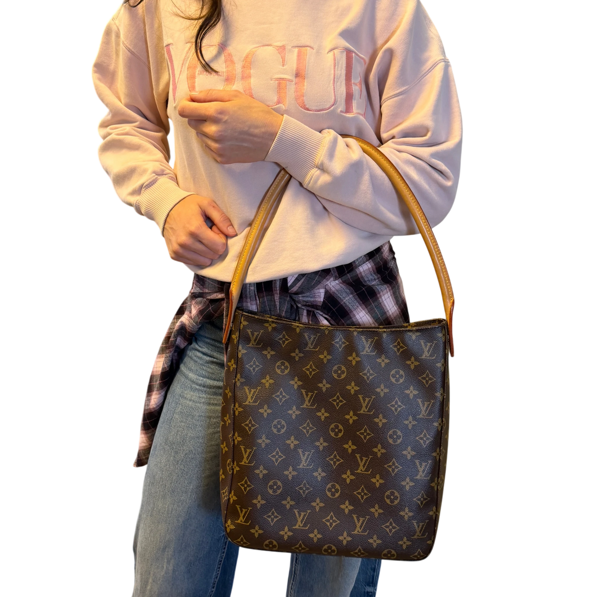 Louis Vuitton Looping GM Schultertasche Monogram Canvas Braun Gold – Ansicht 12