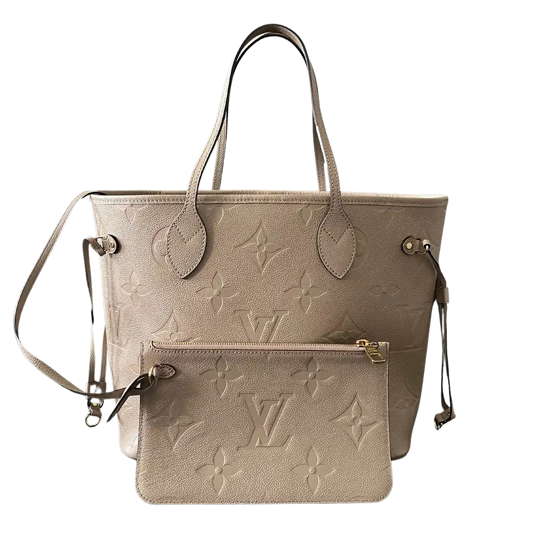Louis Vuitton Neverfull MM Monogram Empreinte Leder Tourtourelle / neuwertig Louis Vuitton