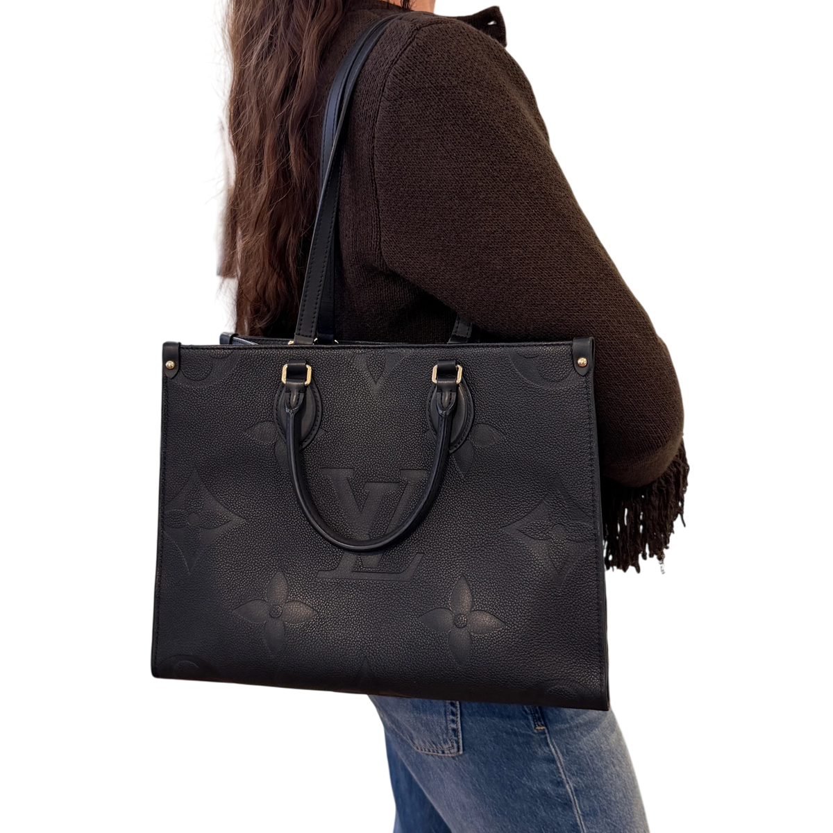 Louis Vuitton OnTheGo MM Monogram Empreinte Leer Zwart Goud