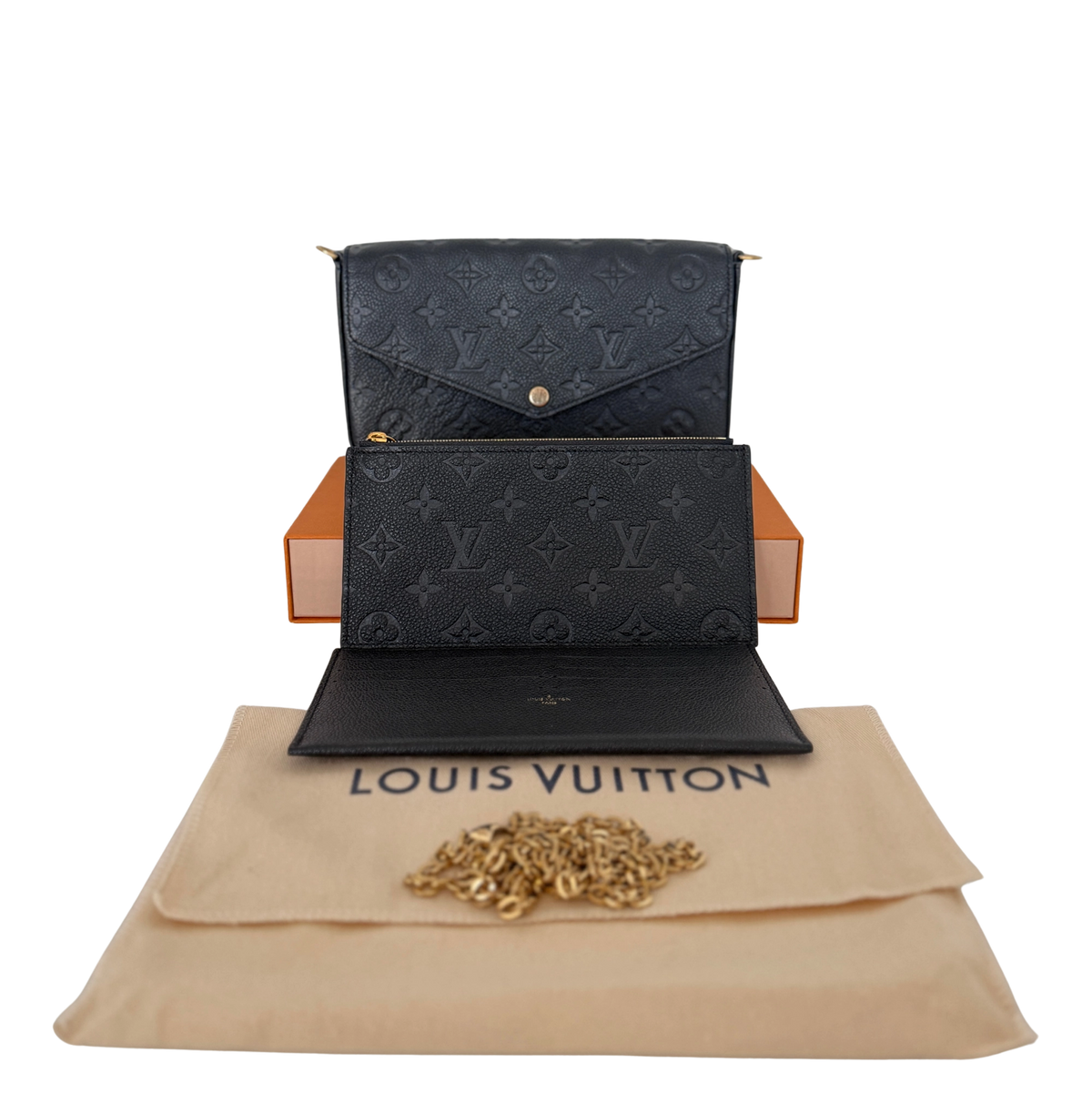 Louis Vuitton Félicie Pochette Empreinte Leder schwarz Fullset / sehr gut Louis Vuitton
