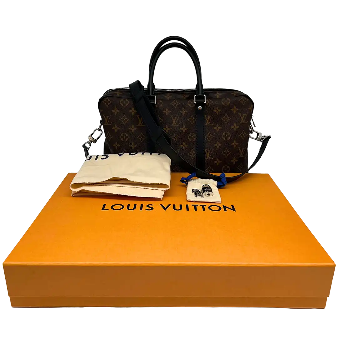 Louis Vuitton Porte Documents Voyage Monogram Macassar PM braun / sehr gut Louis Vuitton