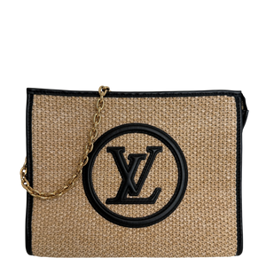 Louis Vuitton Toiletry Pouch On Chain Raffia Beige Zwart