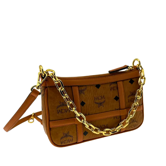 MCM Aren Mini Crossbody Tasche Visetos Cognac / sehr gut MCM