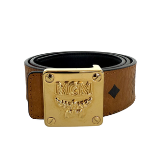 MCM Brass Plate Gold Buckle Riem Bruin 90cm