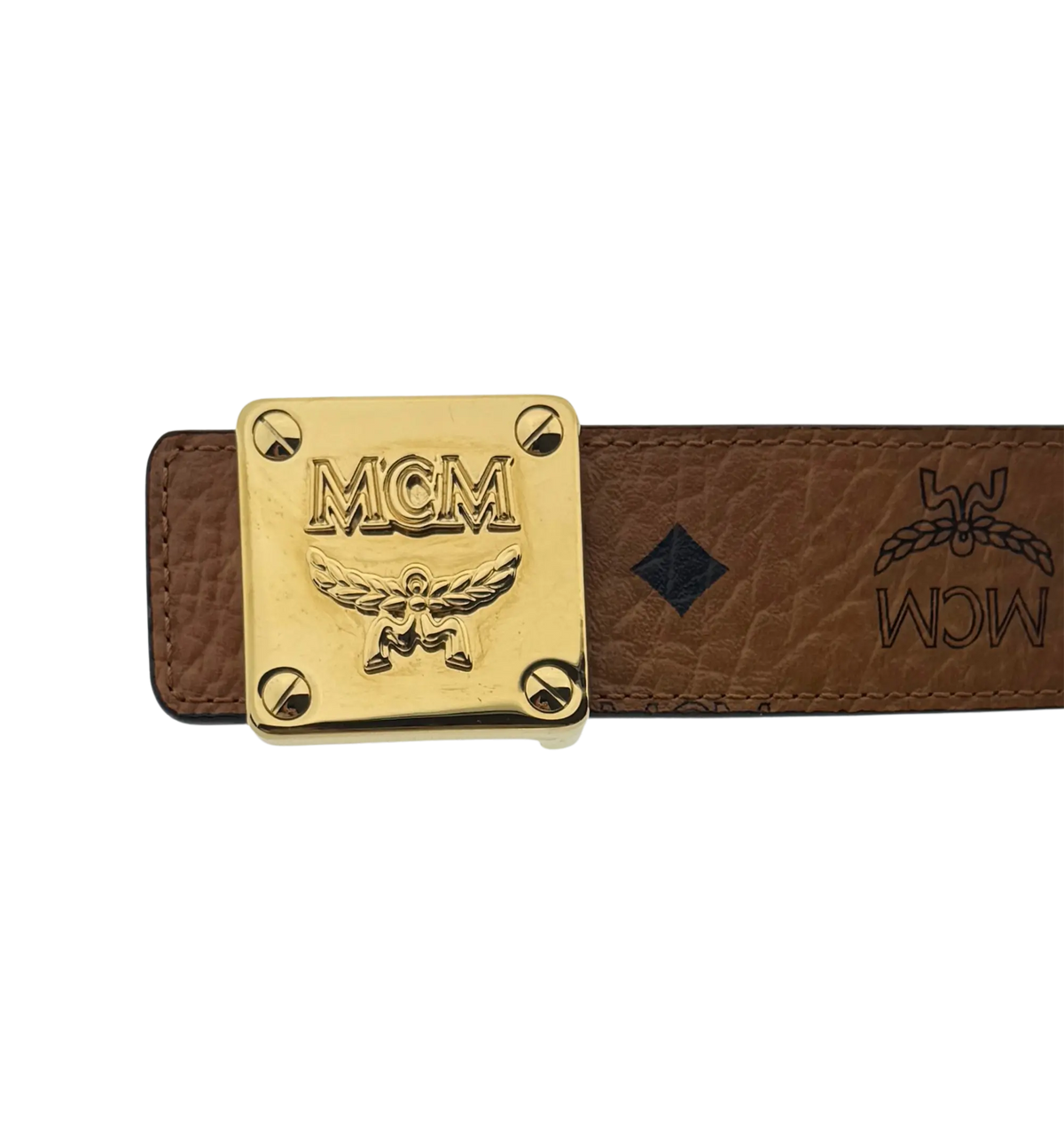 MCM Brass Plate Gold Buckle Gürtel Braun 90cm / sehr gut MCM