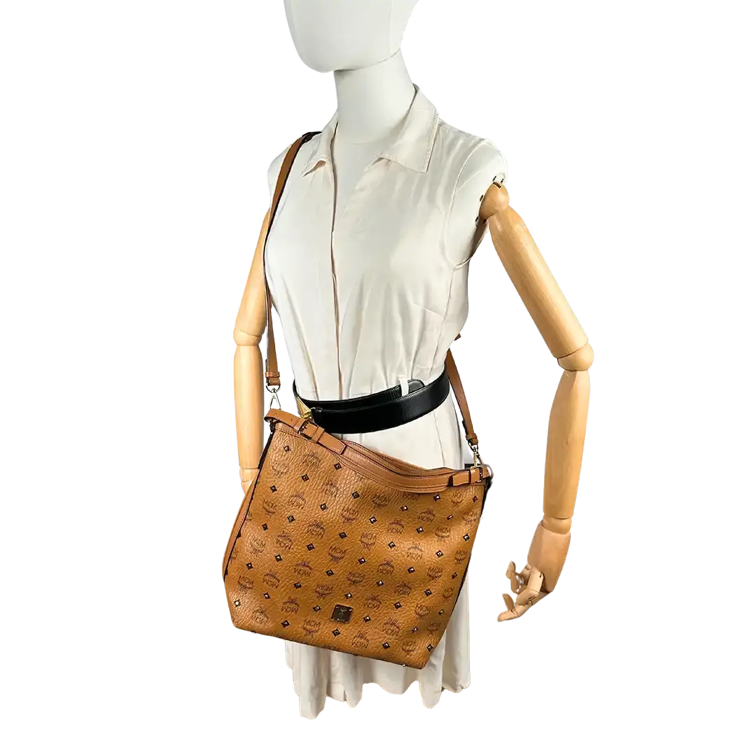 MCM Hobo Gold Nieten Tasche Limited Visetos Small Cognac / sehr gut MCM