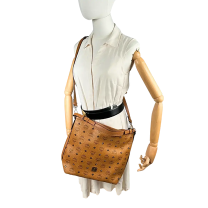 MCM Hobo Gold Nieten Tasche Limited Visetos Small Cognac / sehr gut MCM