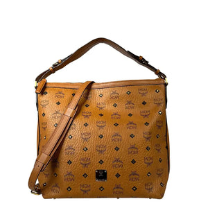 MCM Hobo Gold Nieten Tasche Limited Visetos Small Cognac
