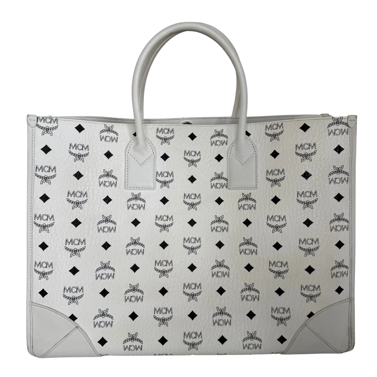 MCM München Tragetasche in Visetos weiß mit abnehmbarer Pouch /gut MCM
