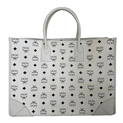 MCM München Tragetasche in Visetos weiß mit abnehmbarer Pouch /gut MCM