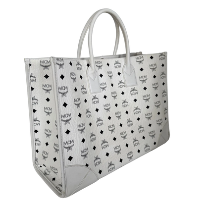 MCM München Tragetasche in Visetos weiß mit abnehmbarer Pouch /gut MCM