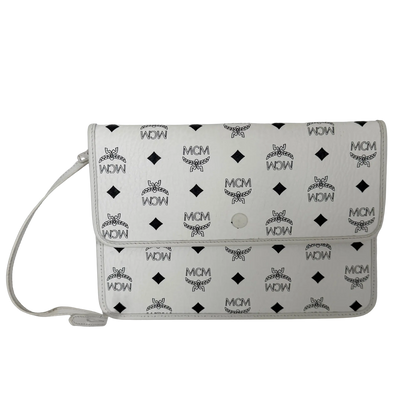 MCM München Tragetasche in Visetos weiß mit abnehmbarer Pouch /gut MCM