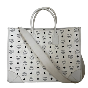 MCM München Tote bag in wit Visetos met afneembaar zakje