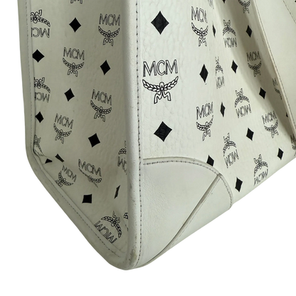 MCM München Tragetasche in Visetos weiß mit abnehmbarer Pouch /gut MCM
