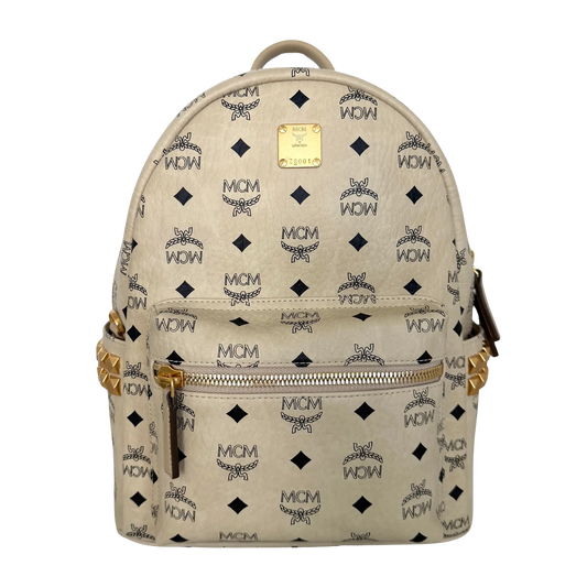 MCM Stark Rucksack in Visetos mit seitlichen Nieten Small Beige / neuwertig MCM