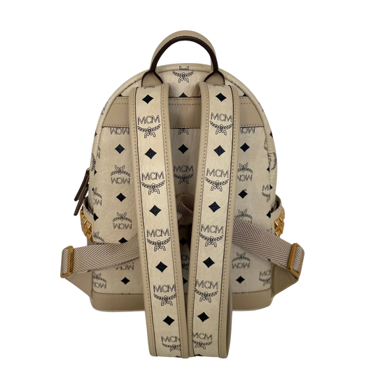 MCM Stark Rucksack in Visetos mit seitlichen Nieten Small Beige / neuwertig MCM