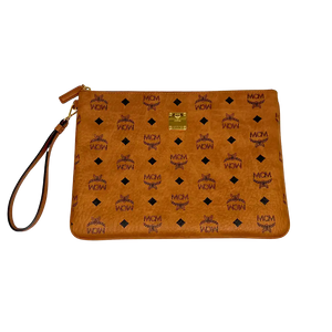 MCM Aren Pouch Visetos Medium Cognac