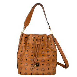 MCM Essential tas met trekkoord in Visetos cognac
