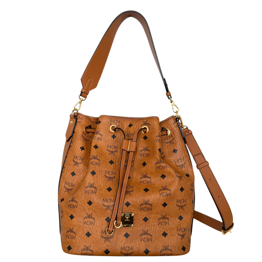 MCM Essential Tasche mit Kordelzug in Visetos Cognac / neuwertig MCM