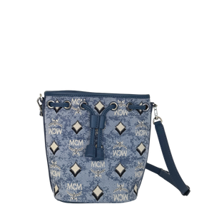 MCM Mini Dessau trekkoordtas in denim-jacquardblauw