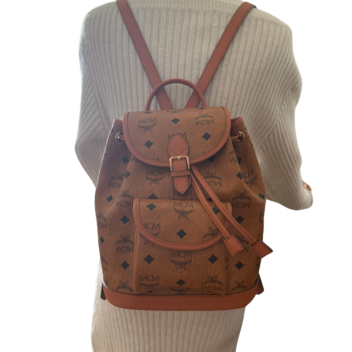 MCM Aren Rucksack mit Kordelzug in Visetos Cognac / neuwertig MCM