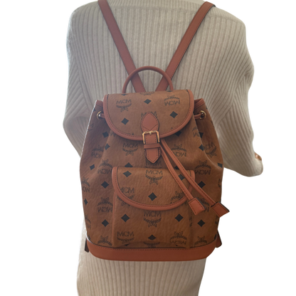 MCM Aren Rucksack mit Kordelzug in Visetos Cognac / neuwertig MCM
