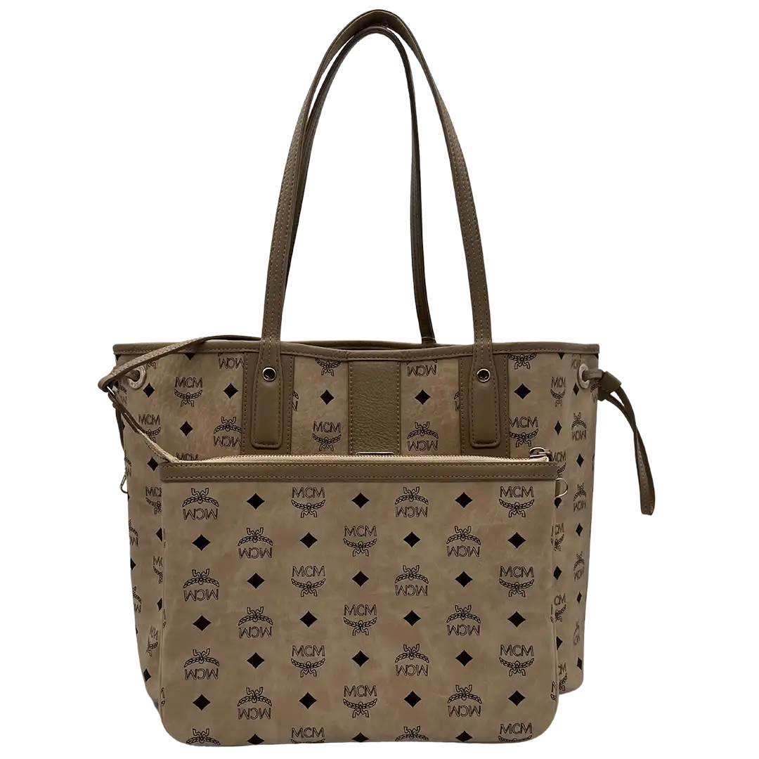 MCM Liz Wendeshopper Beige Visetos mit großer abnehmbare Pouch / neuwertig MCM