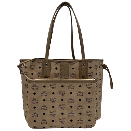 MCM Liz Wendeshopper Beige Visetos mit großer abnehmbare Pouch / neuwertig MCM