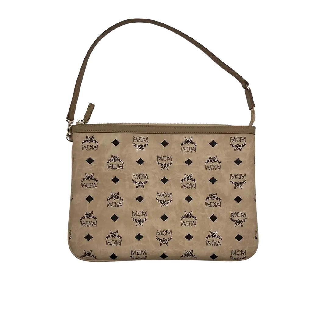 MCM Liz Wendeshopper Beige Visetos mit großer abnehmbare Pouch / neuwertig MCM