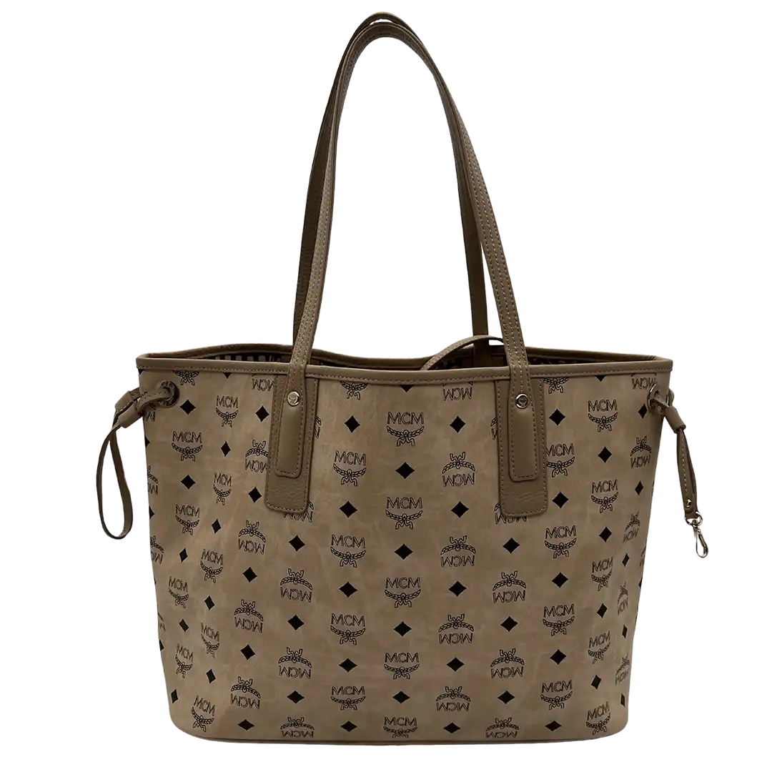 MCM Liz Wendeshopper Beige Visetos mit großer abnehmbare Pouch / neuwertig MCM