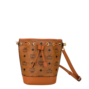 MCM Dessau Mini-schoudertas met trekkoord in Visetos Cognac