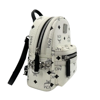 MCM Stark Mini Rucksack Monogram weiß abnehmbare Ledergurte / sehr gut MCM