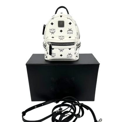 MCM Stark Mini Rucksack Monogram weiß abnehmbare Ledergurte / sehr gut MCM