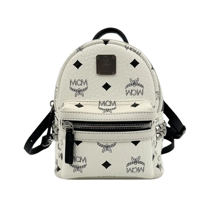 MCM Stark Mini Rucksack Monogram weiß abnehmbare Ledergurte / sehr gut MCM