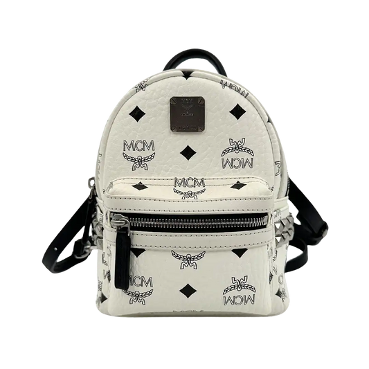 MCM Stark Mini Rucksack Monogram weiß abnehmbare Ledergurte / sehr gut MCM