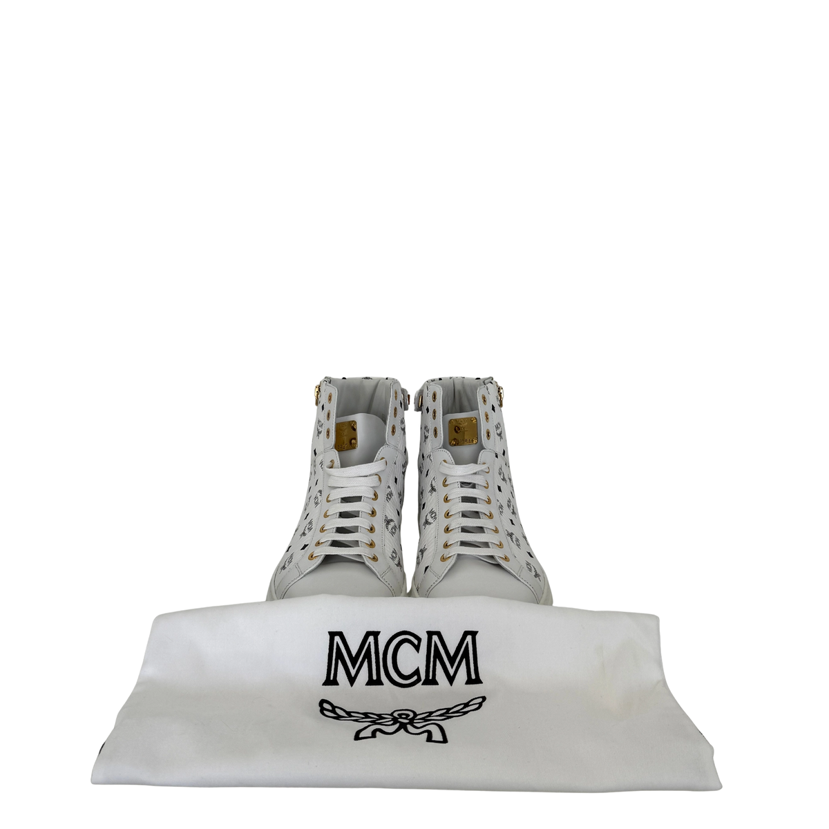 MCM High Top Turnlock Sneaker in Visetos Weiß Größe 44 / neuwertig MCM
